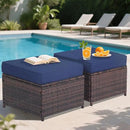 Outdoor Ottoman Rattan Footstool - Patio Ottomans with Removable Cushion, All-Weather PE Wicker & Steel Frame for Poolside, Garden Outdoor Furniture,23.6 x 21.7 x 17.8 inches, Brown by CozyNest Decor
