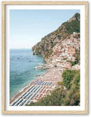 HesenDot Natural OAK Wood Framed Italian Positano Beach Wall Art,12x16in Amalfi Coast Canvas Wall Print,Summer Coastal Landscape Poster Wall Decor for Living Room,Bedroom,Office Gallery Set of 1 by CozyNest Decor