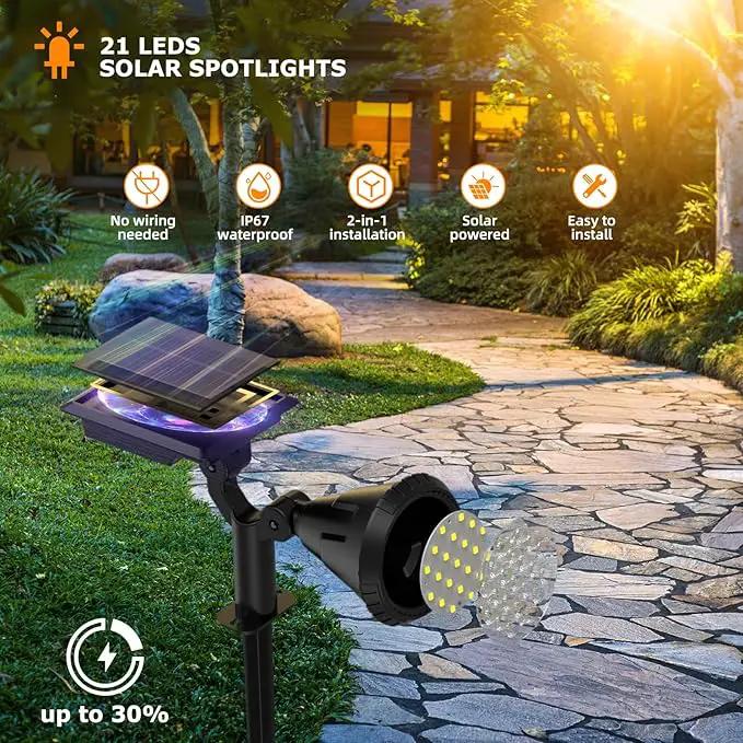 Solar Spot Lights Outdoor, 21 LEDs Brightness Solar Outdoor Lights IP67 Waterproof, 2-in-1 Adjustable Outdoor Lights Solar Powered for Yard Trees Patio Pathway Yard Flag - Cool White(6 Pack), photo 2 of 8