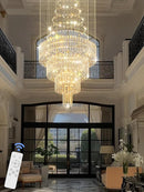 D32''X H100'' Large Crystal Chandelier Lighting, Modern LED Round Raindrop Flush Mount Ceiling Light Fixture for Hotel Staircase Hallway Modern Crystal Chandelier Suitable for Sloping Ceiling by CozyNest Decor