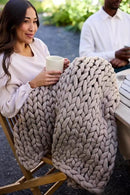 Nuzzie Chunky Knit Weighted Blanket - Breathable, Cooling, Hand Made Knit Throw Blanket for Sleep for Relaxation - Machine Washable, Stylish Design (Taupe, Throw | 12lbs | 44"x60") by CozyNest Decor
