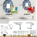 Symmetric Cubes in Deep Cobalt Blue - Geometric Maze - 20x30 Inches - Oval Decorative Wall Mirror for Bathroom, Bedroom, Entryway, Living Room, Vanity Room and Modern Décor