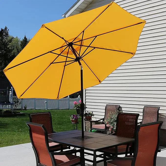 Sunnydaze Outdoor Patio Umbrella - Polyester Table Market Umbrella with Push-Button Tilt and Crank - 8 Sturdy Ribs - Gold - 9ft, photo 8 of 10