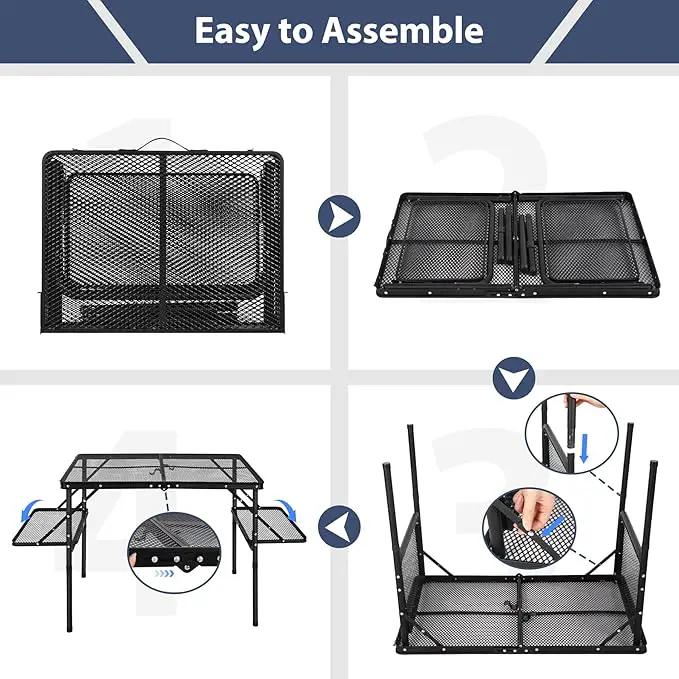 REDCAMP 36x24 Folding Grill Table for Outside with 2 Side Tables, Lightweight Portable Metal Aluminum Outdoor Grill Table with Adjustable Height Legs, Great for Camping Picnic Cooking BBQ, Black 3ft, photo 7 of 9
