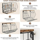 Delamu 3 Pack Stackable Metal Fruit Basket with Wood Lid-Wall Mounted&Countertop Organizer for Kitchen,Pantry- Ventilated Storage for Onions,Potatoes,Fruits,Spices,Black by CozyNest Decor