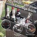 Outdoor Bar Cart with Storage Cabinet, Outdoor Grill Cart with Wheels, Rattan Bar Cart with Tempered Glass Tabletop, Outdoor Buffet Cabinet Table Cart for Mini Bar, BBQ, Food Serving, Brown Wicker by CozyNest Decor