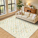 Area Rug Living Room Rugs: Floral 4x6 Washable Rug Vintage Soft Boho Non-Slip Carpet Stain Resistant Large Carpets for Bedroom Dining Room Farmhouse Nursery Hallway Home Office Beige/Multi by TinyTreasures Baby Boutique