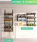 Over The Door Pantry Organizer, Pantry Storage and Organization, 6-Tier Adjustable Hanging Baskets, Metal Wall Mount Spice Rack Seasoning Shelves for Home & Kitchen, Laundry Bathroom - Black by CozyNest Decor
