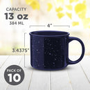 DISCOUNT PROMOS Ceramic Campfire Coffee Mugs 13 oz. Set of 10, Bulk Pack - Perfect for Tea, Espresso, Cappuccino, Hot Cocoa - Blue by TinyTreasures Baby Boutique