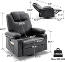 Swivel Rocker Recliner Chair with Heat and Massage, 360 Degree Swivel Rocking Single Sofa with Cup Holders and USB Port, Large Big Recliner Chair for Living Room (Leather, Black) by CozyNest Decor