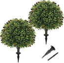 Artificial olive Topiary Ball Tree 24" with Ground Spike, Set of 2 Artificial Boxwood Bushes for Faux Shrubs, Fake Evergreen Faux Plant for Indoor Outdoor Porch Garden -UV Resistant–Fade-Proof by GreenHaven Gardens