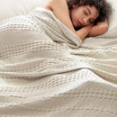 PHF Cooling Waffle Blanket Queen Size, Lightweight 60% Rayon Derived from Bamboo & 40% Cotton Breathable Blanket for Hot Sleepers, Soft and Luxury for Bed Couch and Sofa, 90"x90", Linen by CozyNest Decor