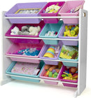 Humble Crew Kids Toy Storage Organizer with 12 Plastic Bins, White/Pink/Purple/Turquoise – Removable Bins for Playroom, Bedroom, Toddler Furniture for Boys and Girls Ages by TinyTreasures Baby Boutique