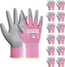 DULFINE Work Gloves for Men PU Coated 12 Pairs Bulk Pack,Pink Seamless Knit Glove with thin Polyurethane,Two Finger Touchscreen, for Men and Women, Ideal for Light Duty Work. (Large) by GreenHaven Gardens