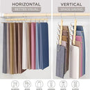 MORALVE Pants Hangers Space Saving - 2 Pack European Beechwood Scarf and Jean Hangers - Closet Organizer and Space Saver Pant Rack, Leggings Hanger, and Scarf Holder with 360° Swivel Hook by CozyNest Decor