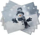 Snowman Placemats Set of 4, 12x18 Inch Winter Cute Blue Snowman Snowflake Table Mats Seasonal Christmas Holiday Washable Linen Fabric Place Mats for Farmhouse Party Kitchen Dining Decor by CozyNest Decor