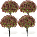 Yunlly 4 Pack 18" Artificial Boxwood Ball Bush Topiary Trees Fake Outdoor Plants, Realistic UV Resistance Faux Shrubs with Spike Greenery Topiary for Front Porch Garden Yard Patio Indoor (Dark Red) by GreenHaven Gardens
