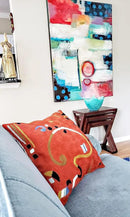 Kandinsky Modern Pillow Cover - Orange Ribbon | Mid Century Chair Cushions | Orange Abstract Pillows | Contemporary Pillowcase | Modern Couch Pillows | Hand Embroidered Cushion | Wool Size 18x18 by CozyNest Decor