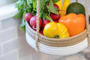 CEDAR+PINE 3-Tier Lined Hanging Fruit Basket Natural Woven Cotton with Strong Jute Rope Hanger in Gift Box Modern Hanging Basket for Kitchen by CozyNest Decor