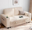 LINSY HOME Loveseat Sofa with Storage - Comfy Plush Corduroy 2 Seater Sofa with USB Charging & Cup Holders, Deep Seat Love Seat for Small Spaces Living Room Bedroom Apartment, Beige by CozyNest Decor