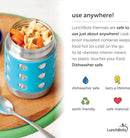 LunchBots Thermal 12 oz Triple Insulated Thermos - Hot 6 Hours or Cold 12 Hours - Leak Proof Thermos Soup Jar - All Stainless Interior - Navy Lid - Aqua Dots by TinyTreasures Baby Boutique