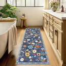 Floral 2x8 Area Rug Machine Washable Soft Print Boho Carpet Non Slip Doormat Low Pile Flower Area Rugs for Living Room Bedroom Nursery Kitchen Dining Room Indoor-Blue/Grey by TinyTreasures Baby Boutique