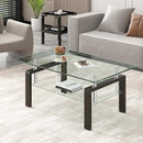 Glass Coffee Table Rectangle Living Room Center Table, with Tempered Glass Tabletop Black Metal Leg,for Living Room and Office (Dou-Clear Glass) by CozyNest Decor