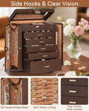 AKOZLIN 360° Rotating Jewelry Box 6-Tier Organizer Functional Jewelry Storage Case for Women Girls Ring Necklace Earring Bracelet Holder with Mirror Brown by TinyTreasures Baby Boutique