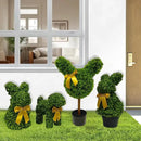 2 Pcs Artificial Bunny Shaped Topiary Trees, Artificial Green Boxwood Bunny Decorations with Gold Bow, Perfect for Indoor & Outdoor Front Porch, Easter& Garden Decor (Bunny Tree with Base) by CozyNest Decor