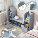 Vabches Toy Storage Organizer for Kids Bookshelf with Reading Nook, Multifunctional Bookcase with 7 Storage Cubbies, 2 Movable Drawers and Seat Cushion for Keeping Kids' Toys Books Organized, Grey by CozyNest Decor