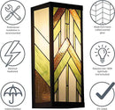 RIVER OF GOODS Art Deco Stained Glass Outdoor Light Fixture - 16.25" H - Decorative Porch Light - Green by CozyNest Decor