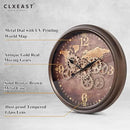 CLXEAST 24 Inch Large Wall Clock with Moving Gears, Industrial Clocks with World Map Dial, Oversized Cool Wall Clock for Living Room Decor,Oil Rubbed Bronze Brown by CozyNest Decor