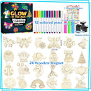 Wooden Magnets Painting Kit - Glow in The Dark - Arts & Crafts Supplies Painting Kit for Kids 4-8 8-12 - Family Crafts and Birthday Christmas Activities, Party Favors for Boys Girls Ages 4 5 6 7 8 9 by TinyTreasures Baby Boutique