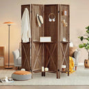 4 Panel Pegboard Display with 16 Hooks, Wooden Pegboard Room Divider Wall with Shelf, Rustic Room Dividers and Folding Privacy Screens, Bedroom, Jewelry Store, Brown by CozyNest Decor