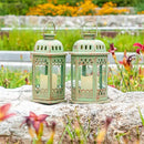 SteadyDoggie Solar Lanterns 2 Pack Green - Hanging Solar Lights with Flickering Candle LED - Retro Ornate Hanging Solar Lantern with Handle by GreenHaven Gardens