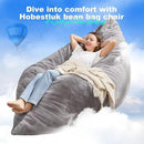 Hobestluk 3 in 1 Bean Bag Chair Giant Bean Bag Chairs for Adults with Chevron Plush Fur Cover Convertible Bean Bag Floor Cushion with Machine Washable Cover for Living Room (Plush Grey) by CozyNest Decor