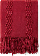 MIULEE Burgundy Red Knitted Throw Blanket for Couch Boho Textured Cozy Woven Blanket with Tassels for Sofa Chair Bed Living Room Acrylic Wave Pattern 60"x80" by CozyNest Decor