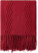 MIULEE Burgundy Red Knitted Throw Blanket for Couch Boho Textured Cozy Woven Blanket with Tassels for Sofa Chair Bed Living Room Acrylic Wave Pattern 50"x60" by CozyNest Decor