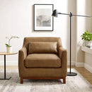 Extra Deep Accent Chair, Comfy Fabric Armchair with Wood Base, Upholstered Single Sofa Chair for Living Room & Bedroom, Faux Leather Brown by CozyNest Decor