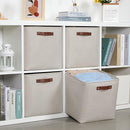 DULLEMELO Storage Bins, 4 Pack Of 13x13x13 Decorative Storage Cube Bins Suit Office, Home, Shelves And Closet, Cube Storage Bin with Leather handle(4 Pack - 13" Beige) by TinyTreasures Baby Boutique