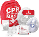 Adult and Infant CPR Mask Combo Kit – 8-Pack – 16 Valves, 8 Gloves, 16 Alcohol Pads – Emergency Resuscitation Kit for First Responders by TinyTreasures Baby Boutique