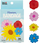 BioSwiss Bandages, Flowers Shaped Self Adhesive Bandage, Latex Free Sterile Wound Care, Fun First Aid Kit Supplies for Kids and Adults, 24 Count by TinyTreasures Baby Boutique