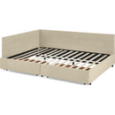 Queen Size Storage Upholstered Tufted Bed Frame, Sofa Bed Frame with Comfortable Backrest and Armrests, Queen Size Bed for Bedroom, Living Room,Velvet, BEIGE(85.5''*64.5''*29.5'')