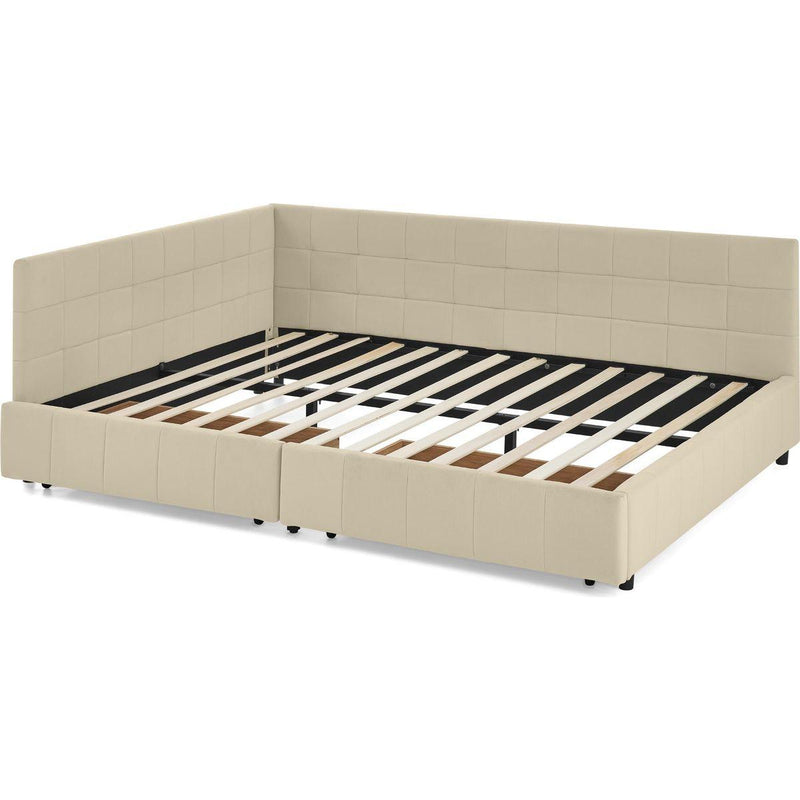 Queen Size Storage Upholstered Tufted Bed Frame, Sofa Bed Frame with Comfortable Backrest and Armrests, Queen Size Bed for Bedroom, Living Room,Velvet, BEIGE(85.5''*64.5''*29.5'')