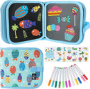 Erasable Doodle Set for Kids - Reusable Magic Drawing Book with 12 Watercolor Pens 14 Page Drawing, Road Trip Car Game Writing Painting Set for Boys and Girls (Fish) by TinyTreasures Baby Boutique