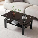 Black Glass Coffee Table for Living Room, Mordern Rectangle Tempered Glass Sofa Center Tables with Black Metal Leg for Home Office by CozyNest Decor