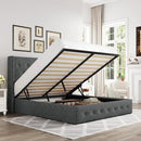 Allewie Queen Size Lift Up Storage Bed, Button Tufted Headboard with Wingback, Hydraulic Support, No Box Spring Needed, Dark Grey by CozyNest Decor
