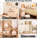 Storage Baskets for Shelves, Woven Storage Basket, Bins for Cube Storage, Cotton Rope Basket with Handles for Toy, Book, and Clothes Living Room, (4 Packs) Off White & Brown by CozyNest Decor