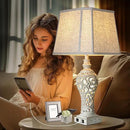 32" Tall Table Lamps Set of 2 - Bedside Lamp with Fabric Shades - for Bedroom and Living Room with USB and Nightlight - Perfect for Nightstands and Bedrooms - Bulbs Included by CozyNest Decor