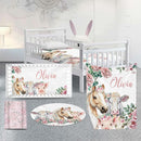 Custom Nursery Crib Bedding Set: Personalized Name 4 Piece Flower Horse Design Baby Crib Sets for Girls - Toddler Double Layer Blanket Set, Comfortable Crib Bed Sheets for Baby Toddlers by TinyTreasures Baby Boutique